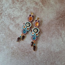 "EMILIE" boucles soutache, cristal et acier inox